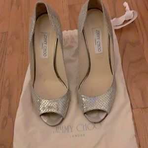 Jimmy Choo silver metallic wedges - size 39